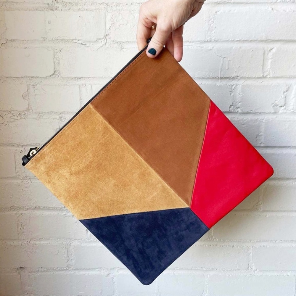 Clare V. Suede Nappa Foldover Clutch with patchworks